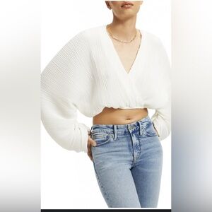 Good American NWT White Plissé Wrap Blouse Size 1/2